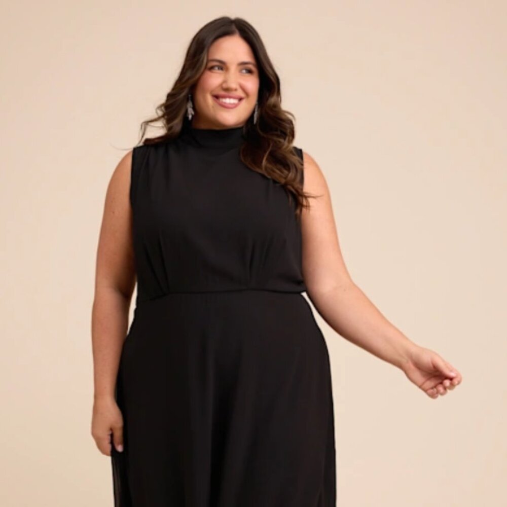 NWT- Lulus Classic Elegance Black Chiffon Sleeveless Mock Neck Maxi Dress